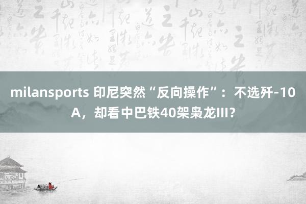milansports 印尼突然“反向操作”:不选歼-10A,却看中巴铁40架枭龙III?