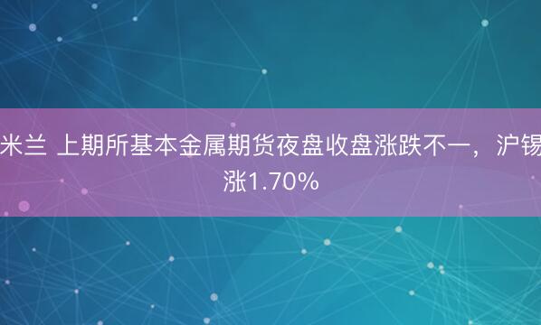 米兰 上期所基本金属期货夜盘收盘涨跌不一,沪锡涨1.70%