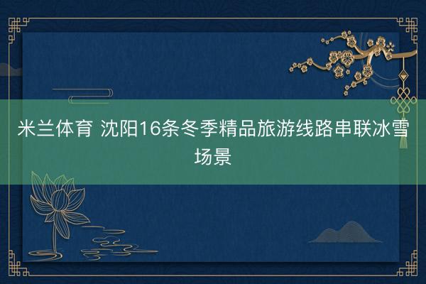 米兰体育 沈阳16条冬季精品旅游线路串联冰雪场景