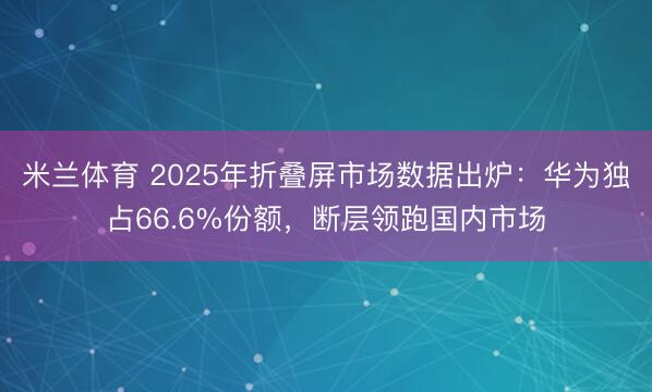 米兰体育 2025年折叠屏市场数据出炉：华为独占66.6%份额，断层领跑国内市场