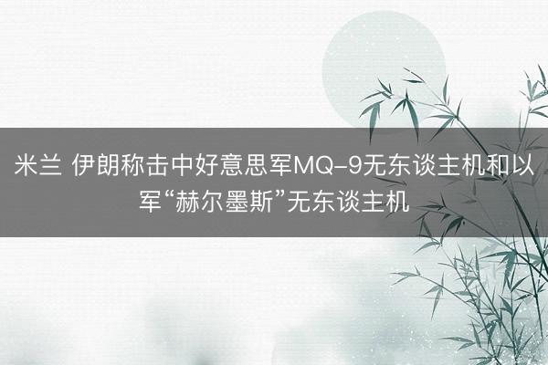 米兰 伊朗称击中好意思军MQ-9无东谈主机和以军“赫尔墨斯”无东谈主机
