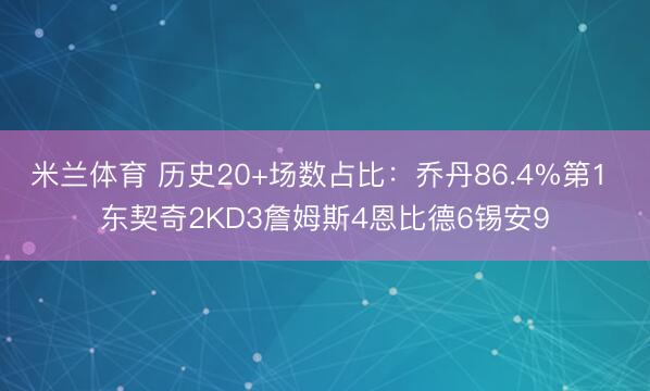 米兰体育 历史20+场数占比：乔丹86.4%第1 东契奇2KD3詹姆斯4恩比德6锡安9