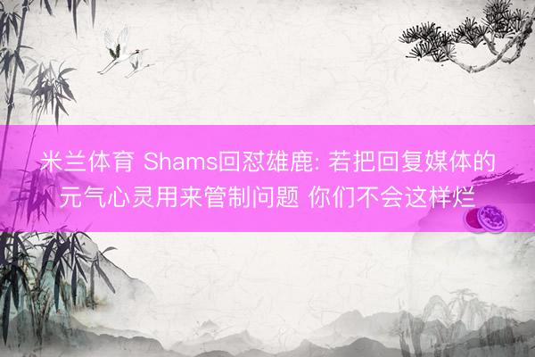 米兰体育 Shams回怼雄鹿: 若把回复媒体的元气心灵用来管制问题 你们不会这样烂