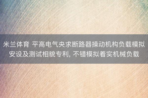 米兰体育 平高电气央求断路器操动机构负载模拟安设及测试相貌专利， 不错模拟着实机械负载