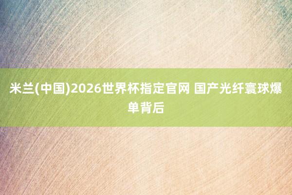 米兰(中国)2026世界杯指定官网 国产光纤寰球爆单背后