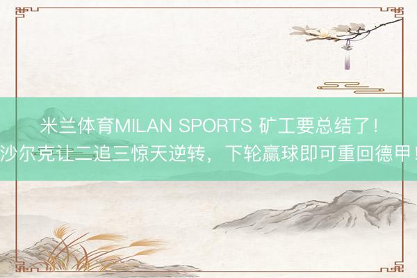 米兰体育MILAN SPORTS 矿工要总结了！沙尔克让二追三惊天逆转，下轮赢球即可重回德甲！
