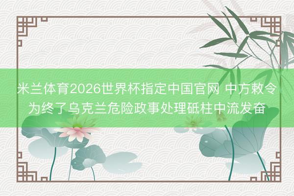 米兰体育2026世界杯指定中国官网 中方敕令为终了乌克兰危险政事处理砥柱中流发奋